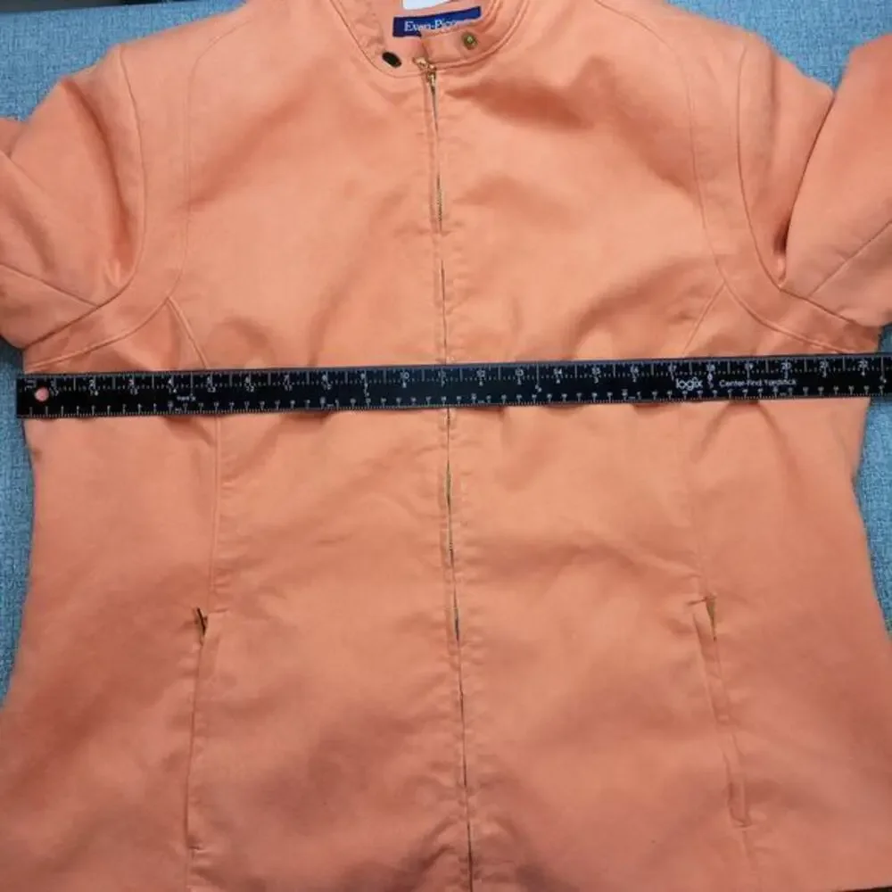 Evan-Picone Jacket Size Large Peach Long‎ Sleeve Pockets Faux Suede Zip Up